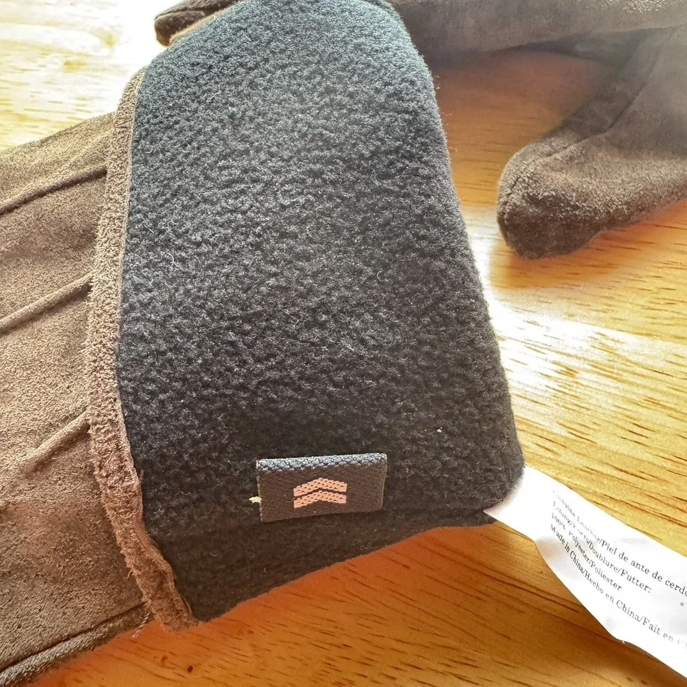 Vintage Aris Isotoner Thinsulate Suede Leather Gloves, Fleece Lined Brown, Large